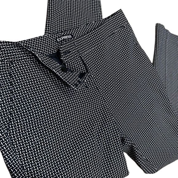 Express Columnist Mid Rise Ankle Pant Black and White Geometric Size 8 - Picture 1 of 15
